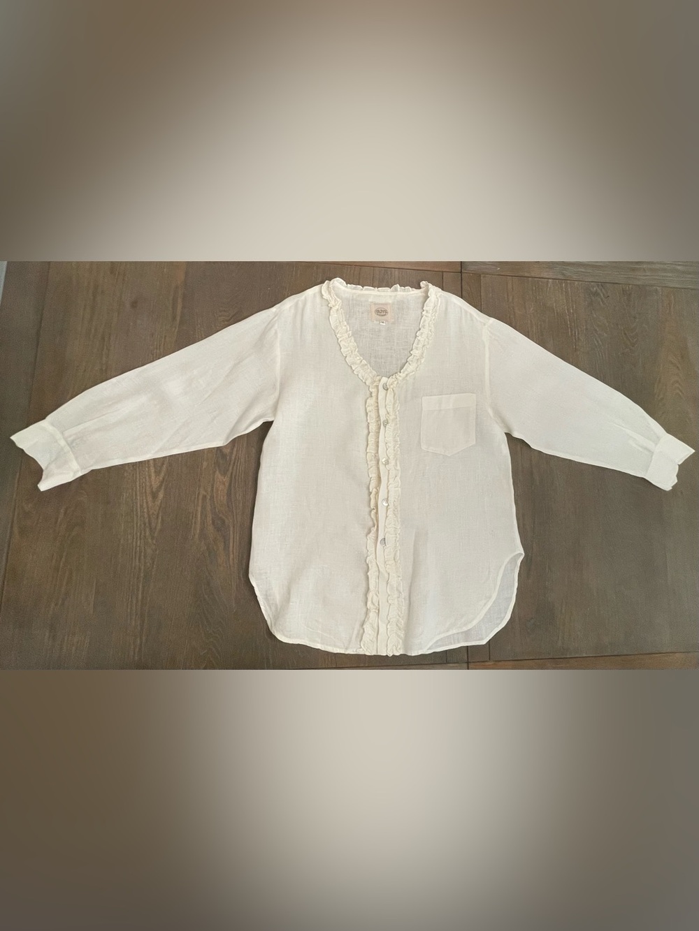 Vintage Olive Sportswear Cream Ruffle-Trim Button Front Blouse